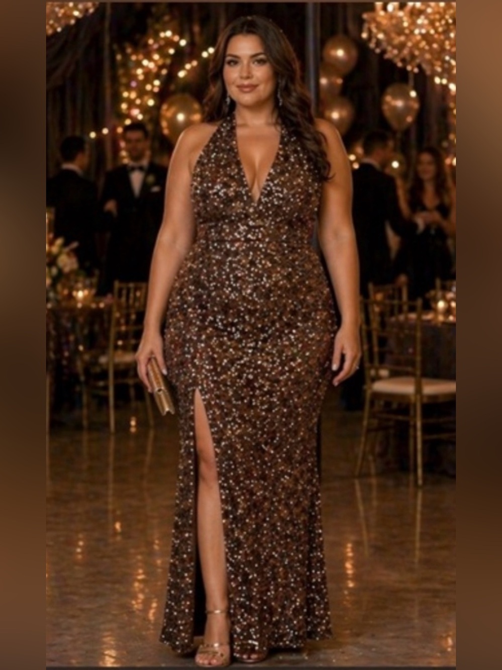 Morgan & Co. Brown Sequin Backless Dress